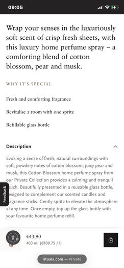 New RITUALS Private Collection Cotton Blossom Home Perfume 400mls