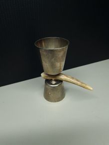 Vintage 1/2 OZ Shot Measure Cup Antler Handle Metal Goblet Made in England