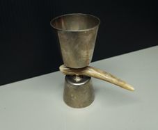 Vintage 1/2 OZ Shot Measure Cup Antler Handle Metal Goblet Made in England