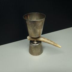 Vintage 1/2 OZ Shot Measure Cup Antler Handle Metal Goblet Made in England