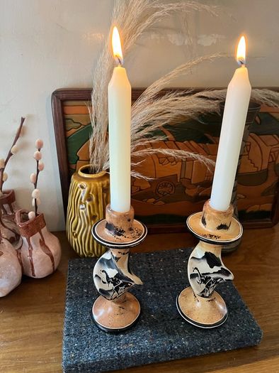 Vintage African Soapstone Elephant Candlesticks