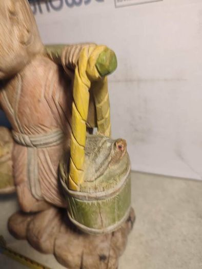 Chinese Polychrome Wood Carving of Boy Carrying Turtles