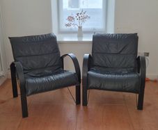 Pair of Vintage 1980s IKEA Polhem Black Leather Armchairs