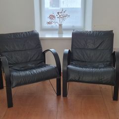 Pair of Vintage 1980s IKEA Polhem Black Leather Armchairs