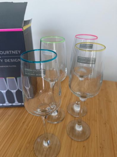 Lennon Courtney x Kilkenny Design Set of 4 Champagne Flutes. New in Box