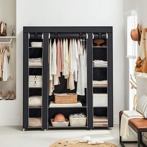 Portable Wardrobe, Foldable Closet, Clothes Storage Organiser with Hanging Rail, Shelves, Fabric Cover, for Bedroom, Cloakroom, 150 x 45 x 175 cm