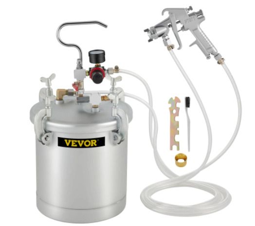 2-1/2 Gallon Pressure Feed Paint Tank Pot Spray Gun Sprayer System Air Fluid Hoses for House Keeping or Commercial