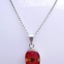 Sterling Silver 925 Chain Necklace With Resin Silver Mounted Flower Pendant Hallmark Length 16,5" - 5,94g Image 3