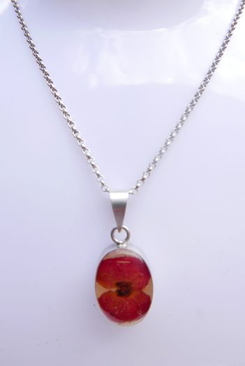 Sterling Silver 925 Chain Necklace With Resin Silver Mounted Flower Pendant Hallmark Length 16,5" - 5,94g