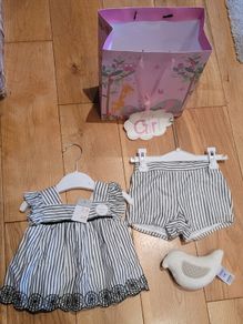 Baby's Dress & Panties Set Age 3-6 Months with Soft Toy Rattle & Gift Bag