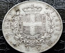 1875  M-BN Italy  5 Lire - Victor Emmanuel II Silver coin