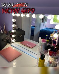 NEW SALE | Hollywood Mirror with Bluetooth 15 LED Dimmable Bulbs Hollywood Vanity Mirror with Lights Lighted Makeup Mirror with USB Charging Port and 10X Magnifier Mirror Touch Screen