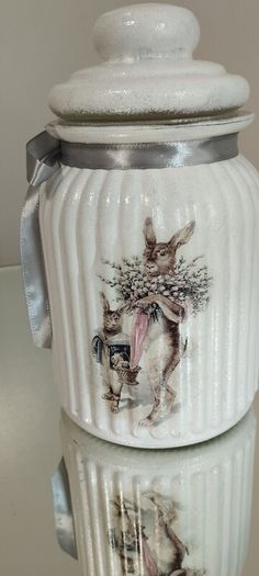 Handmade Beautiful Bunnies egg, candle and jar