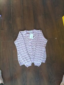 Leigh Tucker mauve and white cardigan size 31-32", bnwt