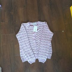 Leigh Tucker mauve and white cardigan size 31-32", bnwt
