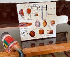 Elegant Retro Graphic French Bread and Cheese Serving Board in Glazed Ceramic