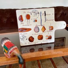 Elegant Retro Graphic French Bread and Cheese Serving Board in Glazed Ceramic