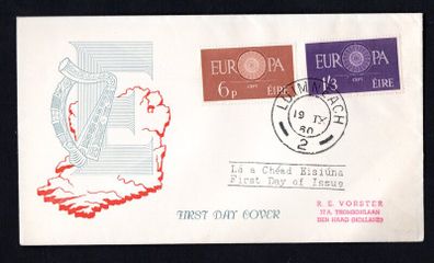 1960 Ireland Europa (CEPT) Commemorative Stamps Illustrated First Day Cover (FDC) with Luimneach (Limerick) cancel
