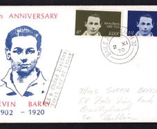 1970 Ireland 50th Anniversary of the Death of Kevin Barry Commemorative Stamp Illustrated Addressed First Day Cover (FDC)