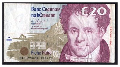 1993 Ireland IR20 Daniel O Connell Banknote Series C. Note issued 13/07/93. Serial number DEI293358