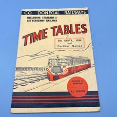 Railway Timetable Ireland Co. Donegal Railways 5th September 1954