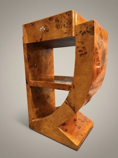 Olive Burl Pair Of Art Deco Style Bedside Lockers / Nightstands