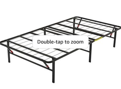 Single Foldable Platform Bed Frame with Steel Slats, Tool-Free Assembly, Under-Bed Storage, 90 x 190 X 35.5 cm, Black