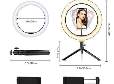 10Inches Dimmable LED Ring Light with 3 Color Modes & 10 Brightness Level for Phone, Makeup, Live Streaming, Tiktok, YouTube Video
