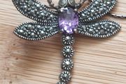 Vintage sterling silver Dragon fly pendant necklace