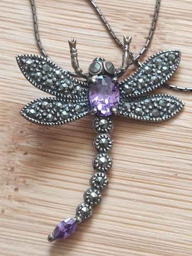 Vintage sterling silver Dragon fly pendant necklace