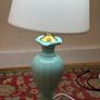 Vintage Style Ceramic Bedside Lamp Turquoise & Gold Image 3