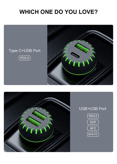 USLION 36W PD/QC3.0 Car Dual USB Phone Quick Charger (Two Options) (Brand New/Warranty)