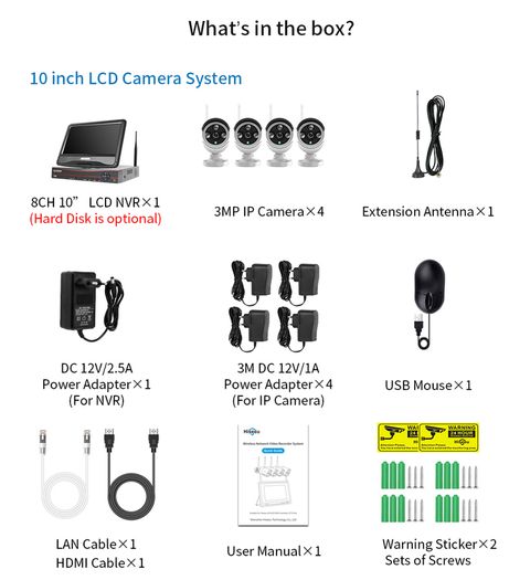 8CH 3MP Wireless Security Cameras Kit Outdoor Waterproof IP Camera Surveillance CCTV System Set with 10.1" Monitor NVR