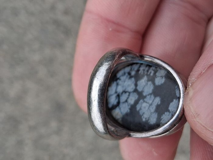 Midcentury Snowflake Obsidian Sterling Silver Ring