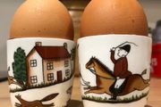 Vintage Crown Staffordshire Hunting Scene Bone China Egg Cups Pair - Perfect Condition