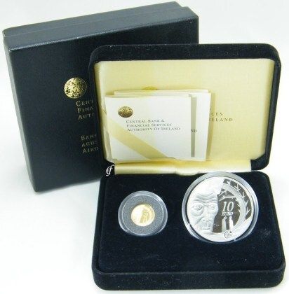 2006 Ireland Central Bank Samuel Beckett Uncirculated Euro20 Gold and Euro10 Silver Coin in Original Presentation Box