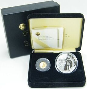 2006 Ireland Central Bank Samuel Beckett Uncirculated Euro20 Gold and Euro10 Silver Coin in Original Presentation Box