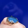 Adjustable ring with faceted blue Agate stone & gold plated setting Image 2
