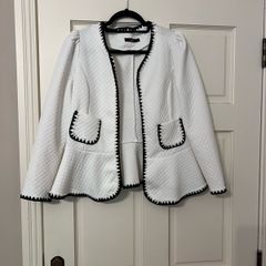 White blazer with black and pearl trim, size M