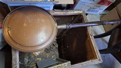 Antique copper bed warming pan