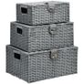3-Pack Storage Baskets made of PE Rattan, with Closure, Handles, 35.5 cm x 28.5 cm x 18 cm, Gray Image 2