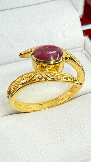 African Ruby Gold Plated Bypass Ring