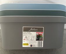 Planters for balcony, terrace or patio. Available in grey green and light blue. Few available