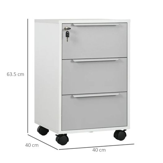 3-Drawer Locking File Cabinet Mobile Chest of Drawers Side Table on Wheels for Home Office, Bedroom and Living room