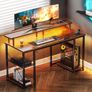 Gaming Desk with LED Lights 120x50 cm Computer Power Outlets PC Table Monitor Stand Storage Shelves CPU Vintage Brown Image 2