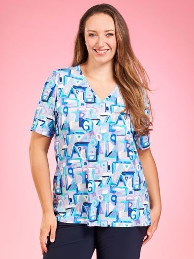 Kjbrand New  FURTHER REDUCED Top In Shades Of Turquoise, Sapphire  Blue  , White And  Lilac. Length Is 33 Inches