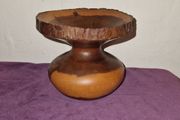 Vintage Wooden turned candle holder - Signed by artist