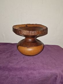 Vintage Wooden turned candle holder - Signed by artist
