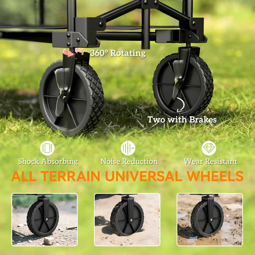 Double Decker Folding Festival Trolley on Wheels, 200KG & 350L Capacity Collapsible Wagon Festival Trolley Cart with 134cm Extended for Camping Sports Shopping Garden and Beach, Black