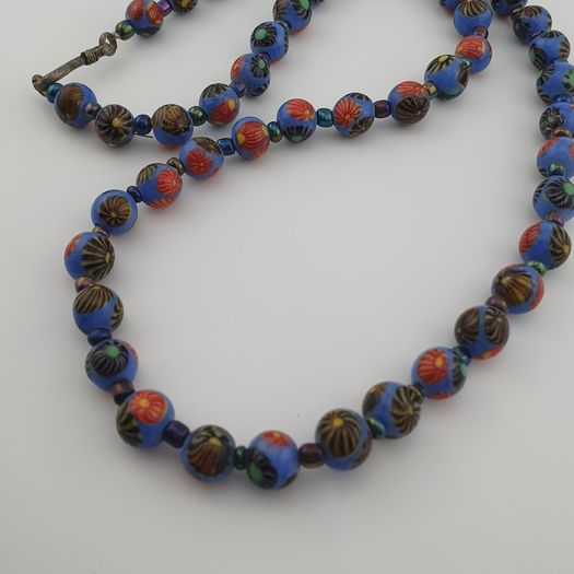 Antique Venetian Style Floral Glass Beads Necklace